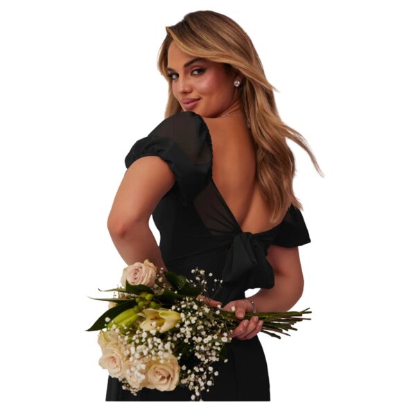 Barbie x AZAZIE Collab 1003 Black A-Line Pleated Chiffon Dress Black l Size 12 - Picture 3 of 8